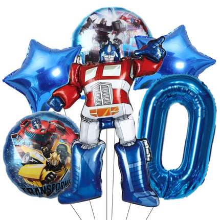 6pcs Transformation Optimus Prime Bumblebee Theme Aluminum Film Digital Balloon Boy Gift Birthday Party Decorations Baby Shower
