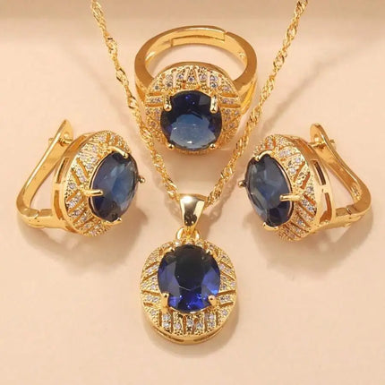SGIAWETA-4pcs  Sterling Silver/18K Gold Plated Fashion Wedding Jewelry Set, Colorful Cubic Zirconia Earrings, Pendant, Ring, Bridal Accessories, Christmas, Thanksgiving, Birthday Gift For Women-birthdaygift