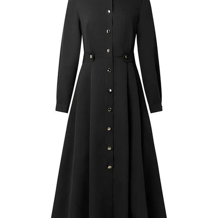Women's Elegant Midi Dresses Plus Size Casual Mock Neck Long Sleeve Button Up A-Line Long Dress ZANZEA Autumn Woman Clothing 5XL