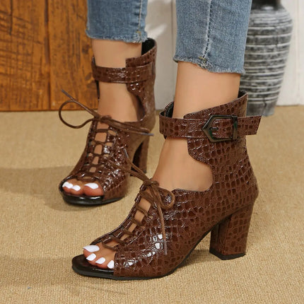 Women's Peep Toe Sandals Block High Heels Woman Crisscross Straps Shoes Summer Women Cover Heel Gladiator Rome Sandal Ladies