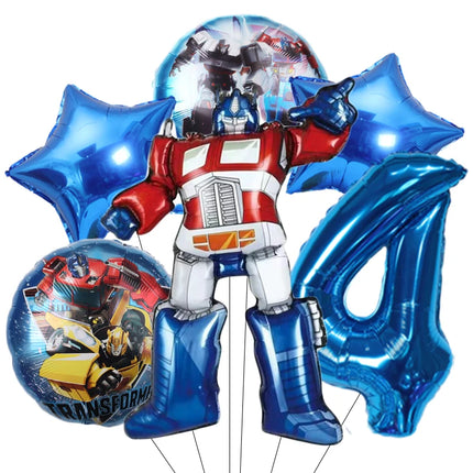6pcs Transformation Optimus Prime Bumblebee Theme Aluminum Film Digital Balloon Boy Gift Birthday Party Decorations Baby Shower