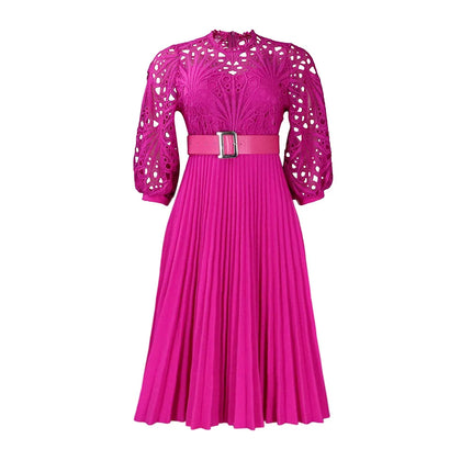 African luxury fashion plus lace hook flower sexy hollow out pleated European and American comfortable dress formal dress