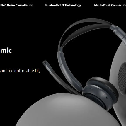 Nuroum Bluetooth 5.3 Over‑Ear Wireless Headset ENC Noise Cancelling Microphone USB Dongle Independent Mute Button Multi‑Point Connection Business Headphones for Call Center Work From Home PC Laptop Desktop Mac Zoom Micros
