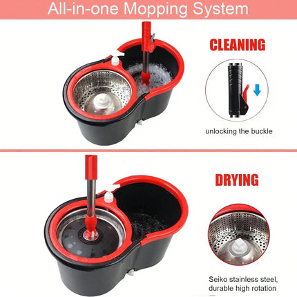Spin Mop And Bucket With Wringer Set, 360° Mop And Bucket System With 3 Microfiber Mop Refills And 61" Extended Handle For Floor Cleaning