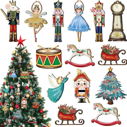 12Pcs/Set Wooden Nutcracker Puppet Pendant Christmas Nutcracker Soldier Pendant Christmas Tree Hanging New Year Home Decoration