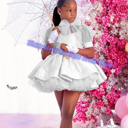 Customized Gorgeous Pink Flower Girl Dress Layered Wedding With  Decoration And Shiny Tulle Satin Tutu Birthday Evening Dress
