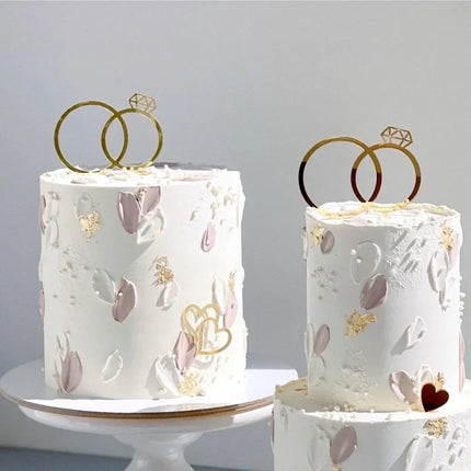 Ins Gold Acrylic Ring Wedding Cake Topper Bride Groom Proposal Party Wedding Cake Topper for Engagement Gift Dessert Decoration