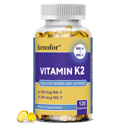 Vitamin K2 Capsules with MK-4 & MK-7, Bone Teeth Joint, Cardiovascular & Calcium Metabolism Support, Anti-Aging, Vegetarian