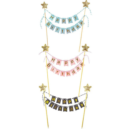 Happy Birthday Cake Flags DIY Gold Stars Bunting Banner Kids Adults Baking Decoration Baby Shower Party Supplies