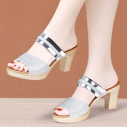 Trendy Fashion Women's Slippers 7 cm High Heel PVC Fish Mouth Ladies Shoes Non-slip Casual Platform Slides Birthday Gifts