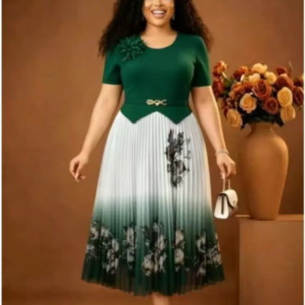 Miyake 2026 Summer New Fashion Design Sense Waist Printing Color Matching Big Pendulum Dress Elegant Women's Clothing