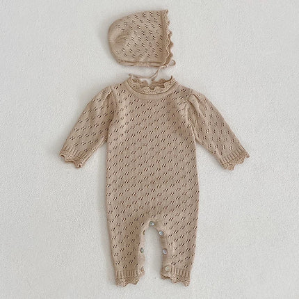2024 New Autumn Winter Toddler Baby Boys Girl Knitted Romper Long Sleeved Solid Color Hooded Infant  Baby Knitted Jumpsuit