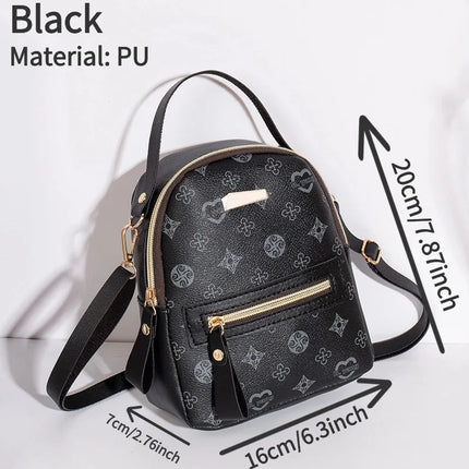 Mini Backpack Women PU Leather Printed Fashion Small Backpack 3 Ways Carry Lightweight Casual Daypack for Daily Travel Shopping