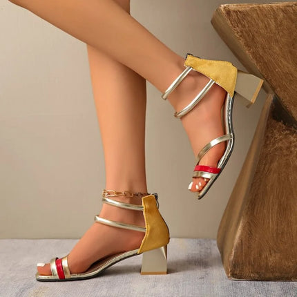2026 New Summer Women's Pumps Elegant Strap Solid Color Square Toe High Heels Open Toe Fashion Sexy  Women's Shoes