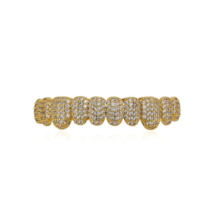 TOPGRILLZ Iced Out 10 Top &10 Bottom 5A CZ Stones Teeth Grillz Punk Rapper 14K Gold Plated Zircon Tooth Caps For Mouth Jewelry