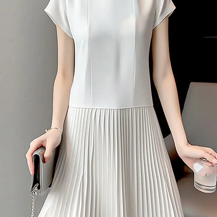 ZANZEA Women Pleated Long Dress Summer Elegant Short Sleeve Vestidos 2024 Solid A Line Midi Dresses Casual Round Neck Short Robe