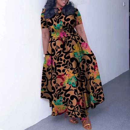 Casual Short Sleeve Woman Dress Office Lady Spring Summer Fashion Casual Loose Print Lace Up Dresses For Women 2024 Female Robe