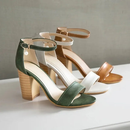 Biggest Size 49 50 Women Sandals Good Quality PU Leather High Wooden Heels Hand Made Summer Shoes Woman Sandalias Mujer Beige 33
