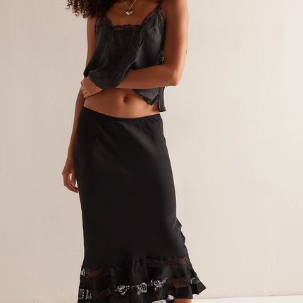 Elegant Satin Ruffle Hem A-Line Long Skirt