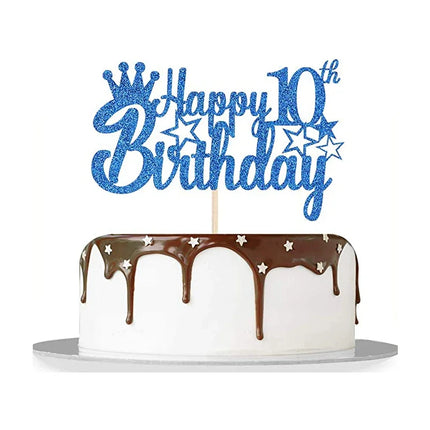 Royal Blue Glitter Paper Happy 10th 15th 18th Birthday Cake Topper for Men Boy 20th 40th 70th Birthday Party Cake Decorations