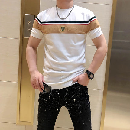 British Style Summer Men's Casual T-shirt Fashion Short Sleeve Slim Knitted T-shirt Male Round Neck Business Social Men Clothing