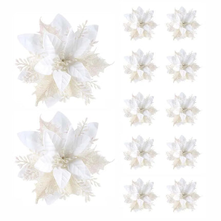 Glitter Artificial Flowers for Christmas Tree, Xmas Ornaments, Pink, Red, Gold, Home Decoration, 14.5cm