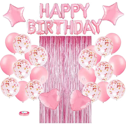 Happy Birthday Party Decoration Five Pointed Star Heart Shaped Glitter Balloon Set Birthday Party Decoration Supplies