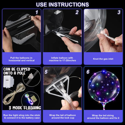 10-100Sets Led Balloons with Batteries Light Up Clear Glow Balloons for Wedding Birthday Prom Baby Shower Glow Stick Party Decor
