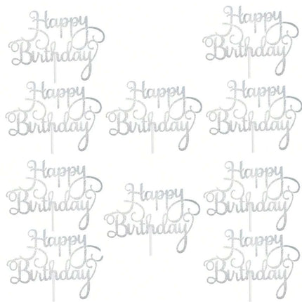 10pcs Glitter Frosted Reflective Pattern Happy Birthday One-Piece Letter Cake Flag Birthday Party Cake Decoration
