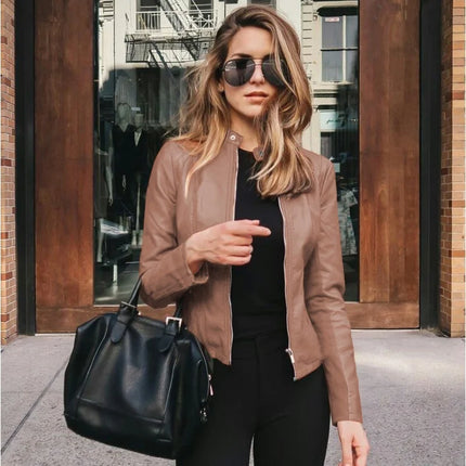 New Y2K Vintage Women PU Leather Jacket Fashion Casual Autumn Winter Zipper Windbreaker Streetwear Female Blazer Y2K Clothes