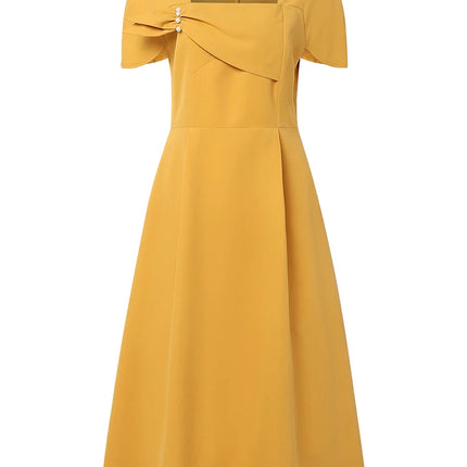 ZANZEA Elegant Women's Party Dresses Summer Fashion Square Neck Short Petal Sleeve Midi Dress Designer Wedding Guest Clothes