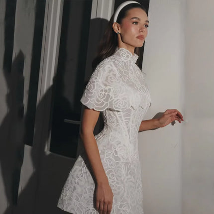 2026 Civil Lace Mini Wedding Dress High Neck Cape Short Sleeve A Line Reception Bridal Short Gown Vestido De Novia Customized