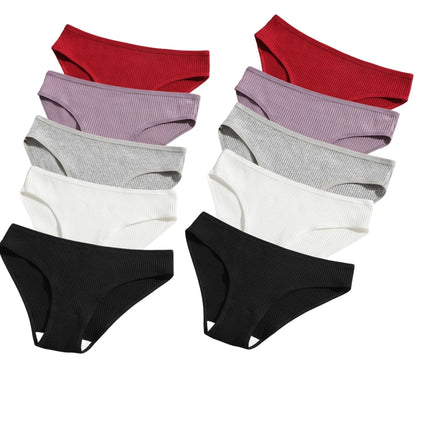 10Pcs/Set Women Cotton Briefs Breathable Panties Low Waist Briefs Sports Solid Soft Skin-Friendly Underwear Daily Wear S-XXL