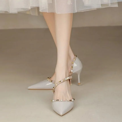 Fashion Pointed Thin Toe Heel Sandals Personality Rivet Female Shoes Slip-on Casual Shoes Women Summer New Sandals Women's 2025