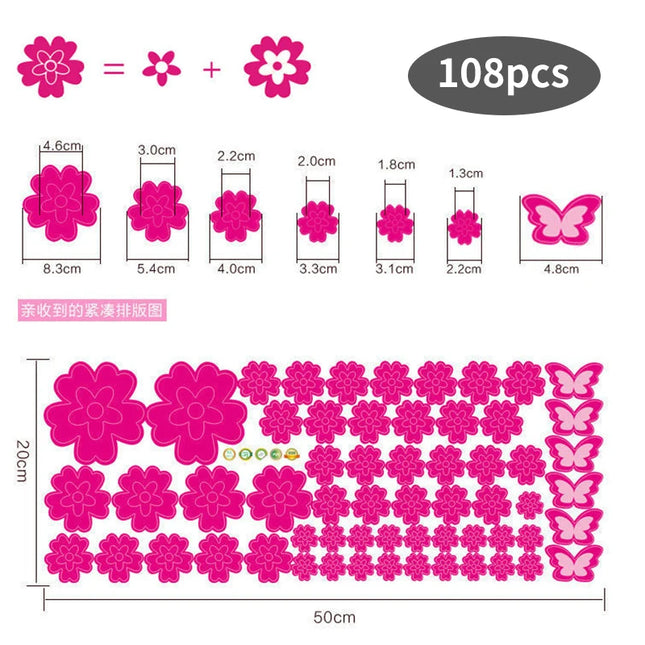 108pcs Flowers DIY Wall Decals Wall Stickers Room Decorations for Bedroom Living Room Home Decor Adhesive Wallpaper Poster