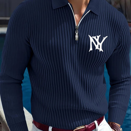 Minimalist Geometric Print Design Long-sleeve Shirt, Casual, Business, Sporty, Durable Fabric, Fashionable Polo Shirt