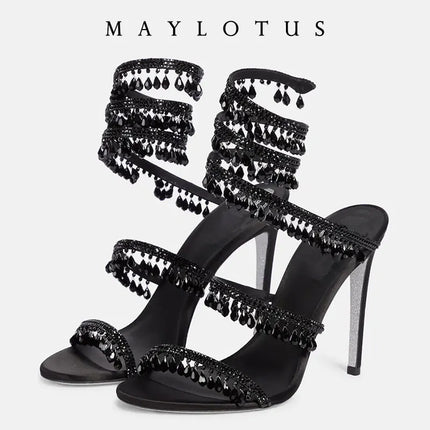 Spring/Summer New Water Diamond Jewel Wrist Wrapped Snake-shaped High Heel Sandals Sexy Large Size Shoe Girl Women Sandals