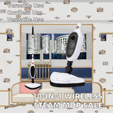 10-in-1 Wireless USB-Powered Electric Floor Steam Mop, Multi-Function Household-Cleaner, Compact Design, High Efficiency