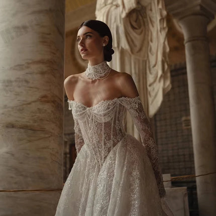 2026 lvory Lace Wedding Dresses Sweetheart A Line Bride Gowns Elegant Full Sleeve Bridal Dress Customized robe de mariée  2025