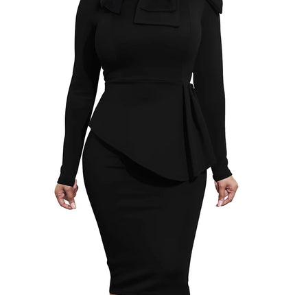 Women Elegant Midi Dresses Spring Autumn Outfit Tee-Piece Set Pencil Dress Evening Club Short Sleeve High Waist Bodycon Dress
