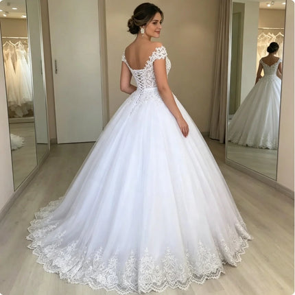 2026 New Cap Sleeve Sweetheart Neck A‑Line Bridal Gown Lace‑Up Back Design Elegant Women Formal Wedding Party Dresses