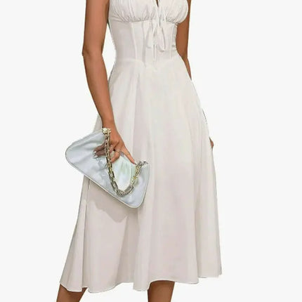 Y2K Summer Sweet Sleeveless Long Slit Lace Up Women Fashion Bandage Camisole Padded Boned Robe Elegant Party Vestidos Dresses
