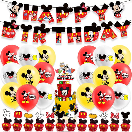 Mickey Balloon Cartoon Mouse Minnie Decorations Party Happy Birthday Banner Cake Topper Disposable Tableware Background Gift Bag