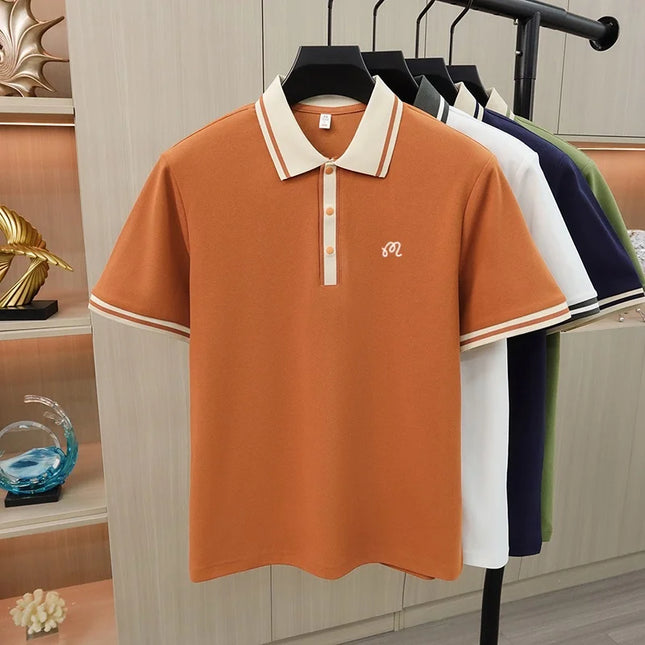 New High End Men's Brand Lapel Polo Shirt Summer Exquisite Print Short Sleeve T-Shirt Business Fashion Versatile Men's Clothing