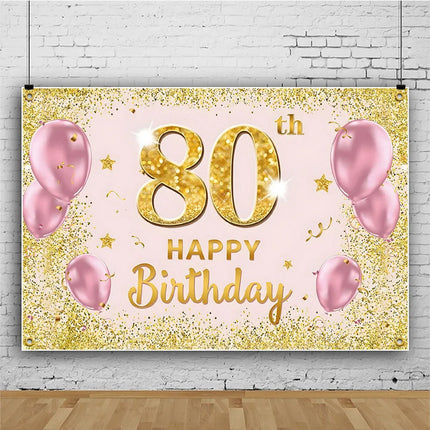 Rose Gold 80s Themed Banner Photography Background Cloth, Pink 80th Birthday Happy Party Decoration Photography Studio Backdrop