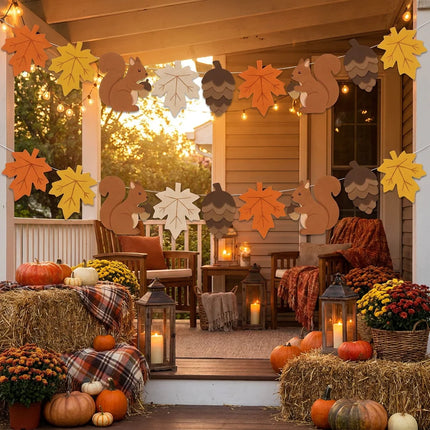 Fall Felt Pumpkin Pinecone Maple Leaf Garland Autumn Harvest Banner for Fireplace Mantel, Thanksgiving Home Decoration Halloween