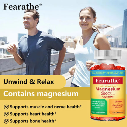 Magnesium Glycinate Capsules 200mg, Mineral Supplement for Relaxation, Sleep, Muscle, Bone, Cardiovascular & Immune Health