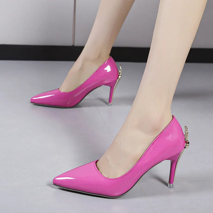 Sexy Pointed Toe Patent Leather High Heels Temperament Girl Red Sole Party Dress Stiletto Pumps Classic Black Work Single Shoes