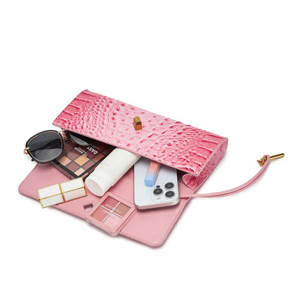 Crocodile Embossed Rectangular Clutch Handbag with Top Handle & Detachable Crossbody Strap, Twist Lock Flap Shoulder Bag for Outdoor Camping Beach Travel Wedding Occasions, Large Capacity Portable Shoulder Purse Holding Smart