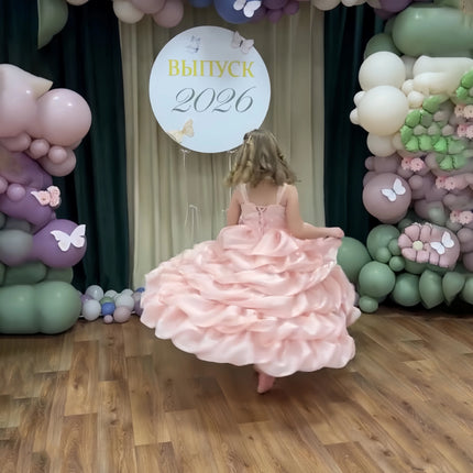 Pink Sequin Multi-layer Pleated Dress Flower Girl Dress Customized Ball Drss Children's Birthday Party First Communion Dress